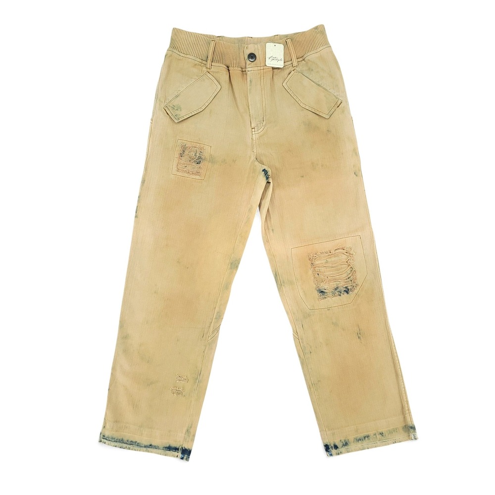 Free People Freddie Distressed Pants XS NWT Neutral Tan Utility Boho Y2K Grunge